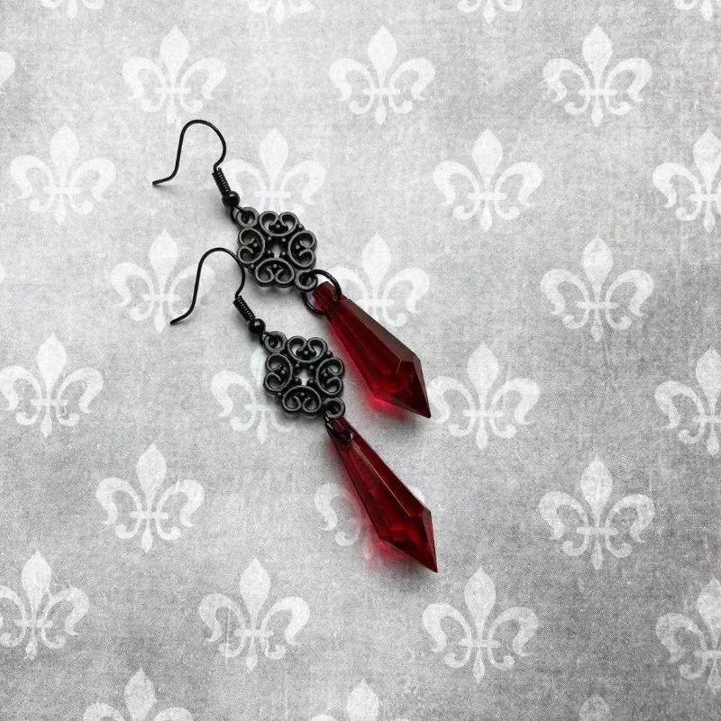 Gothic Vampire Dark Bat Personalized Earrings Vintage Geometric Blood Drop Cone Crystal Creative Witch Jewelry Accessories