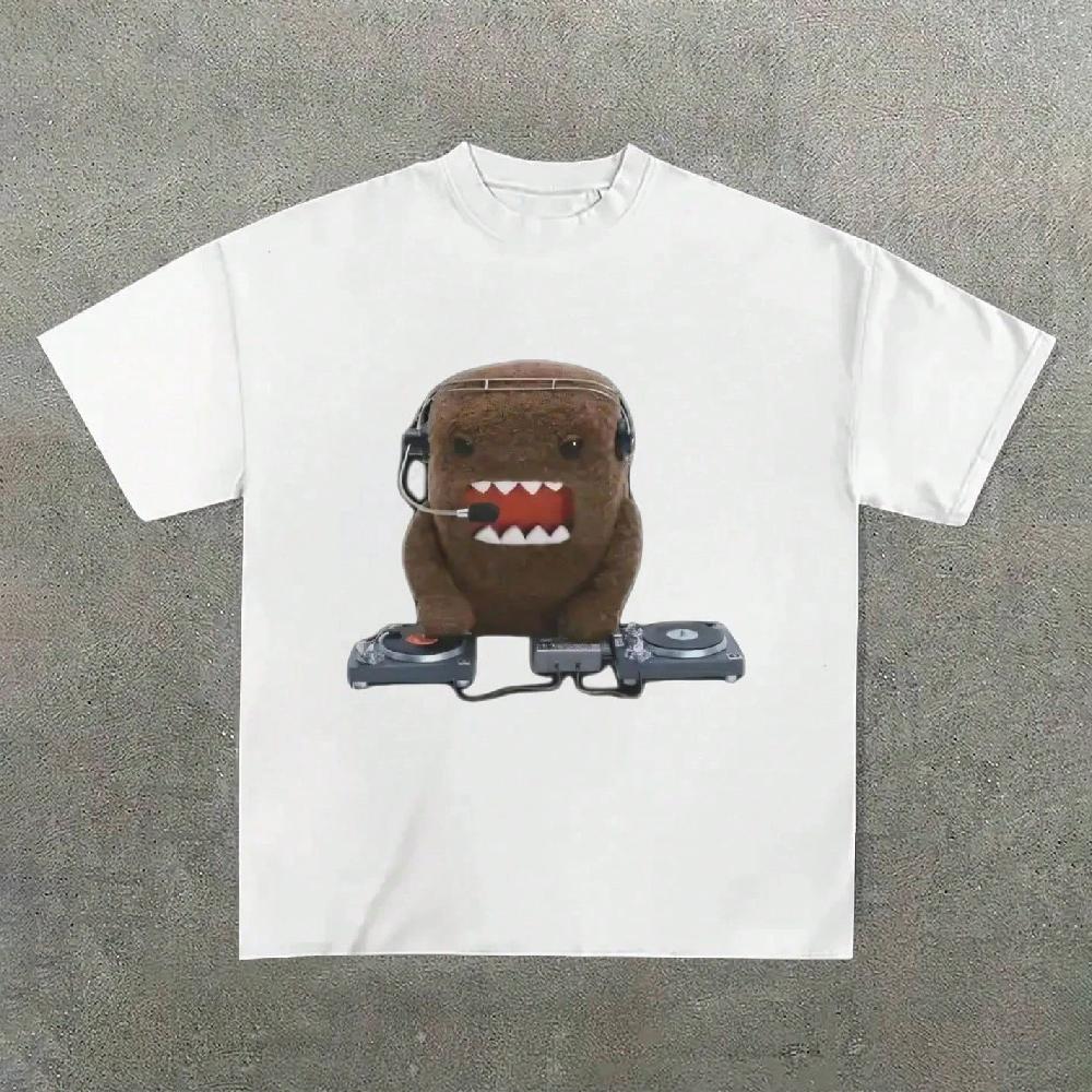 

Oversize Men s,Dj Domo Kun Doll Washed T Shirts100% Cotton Casual Printed T-Shirt Crew Neck Short Sleeve T-Shirt 4XL
