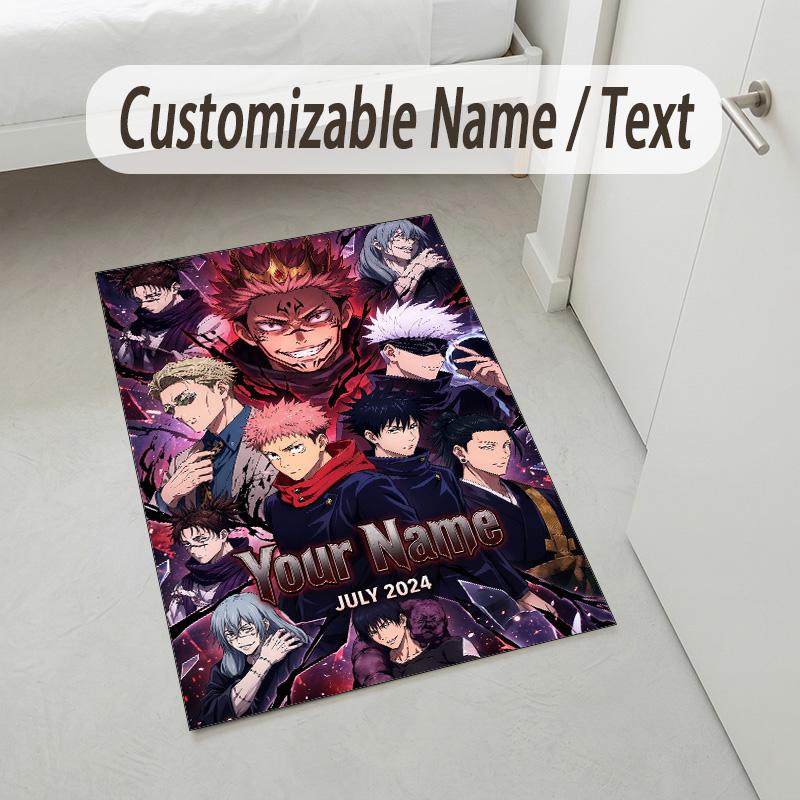 Personalized Crystal Velvet Carpet,Jujutsu Kaisen Custom Printed Name, Plush Area Rug For Home Indoor Decor