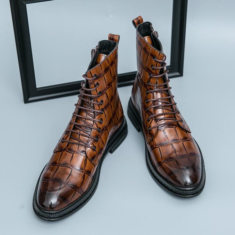 Large size men's shoes new leather shoes boots fashion high top leather boots foreign trade trend business dress Martin boots short boots