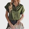 2025 Women's European & American Short-Sleeve Satin Button-Down Shirt - Casual Loose Fit