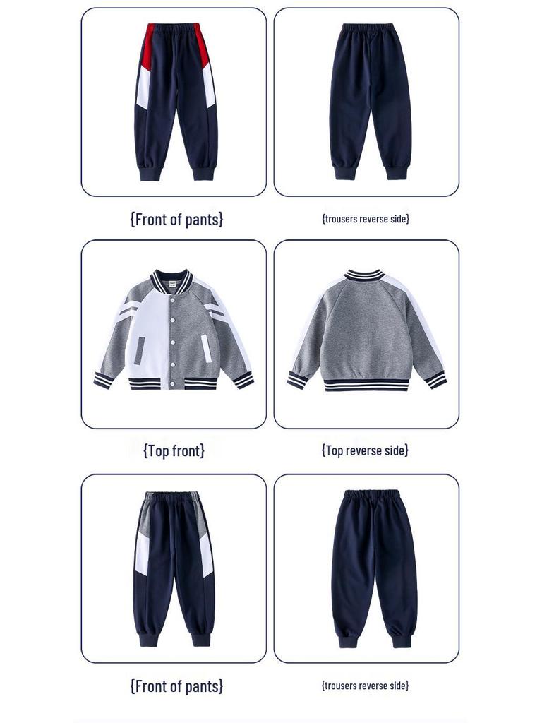 Gray and Wine Red Spring/Autumn Kindergarten & Elementary School Graduation Sports Uniform