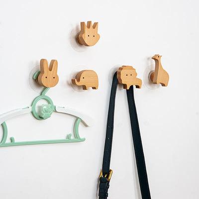 Nordic No-Drill Solid Wood Animal Wall Hook for Clothes and Hats