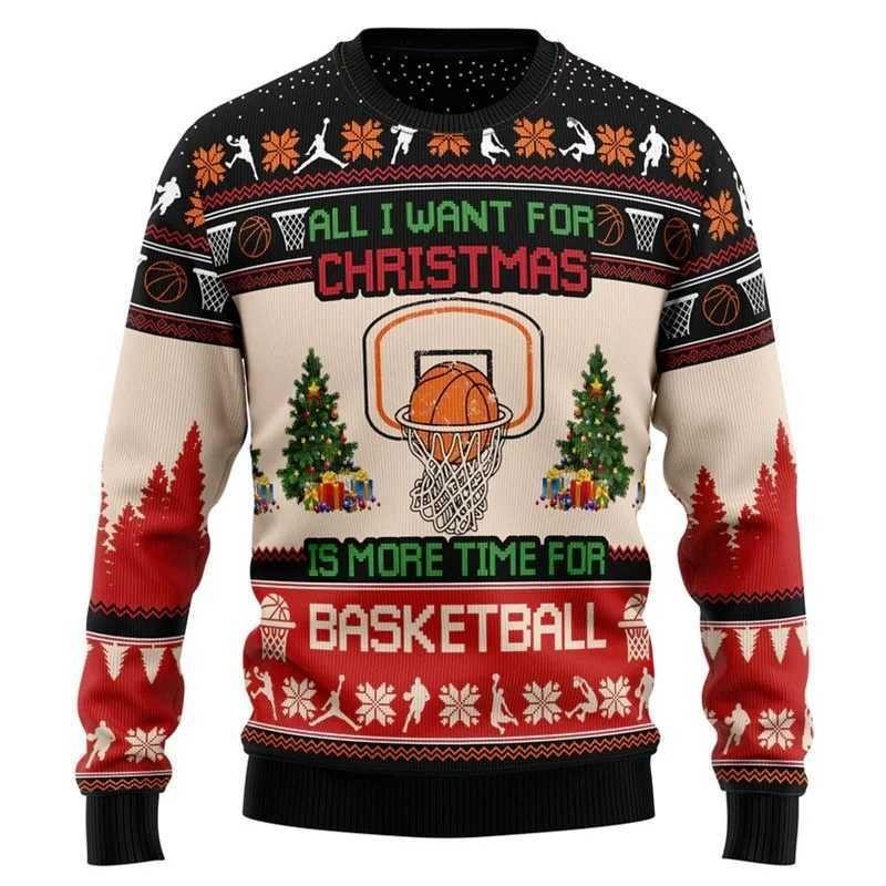 Baseball Basketball Pattern Sweatshirts For Men Christmas Sports 3D Printed Pullover Festival Hoodies Long Sleeves O-Neck Tops