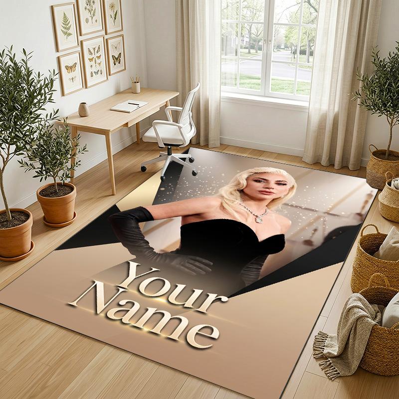 Personalized Crystal Velvet Carpet,Lady Gaga Custom Printed Name, Plush Area Rug For Home Indoor Decor