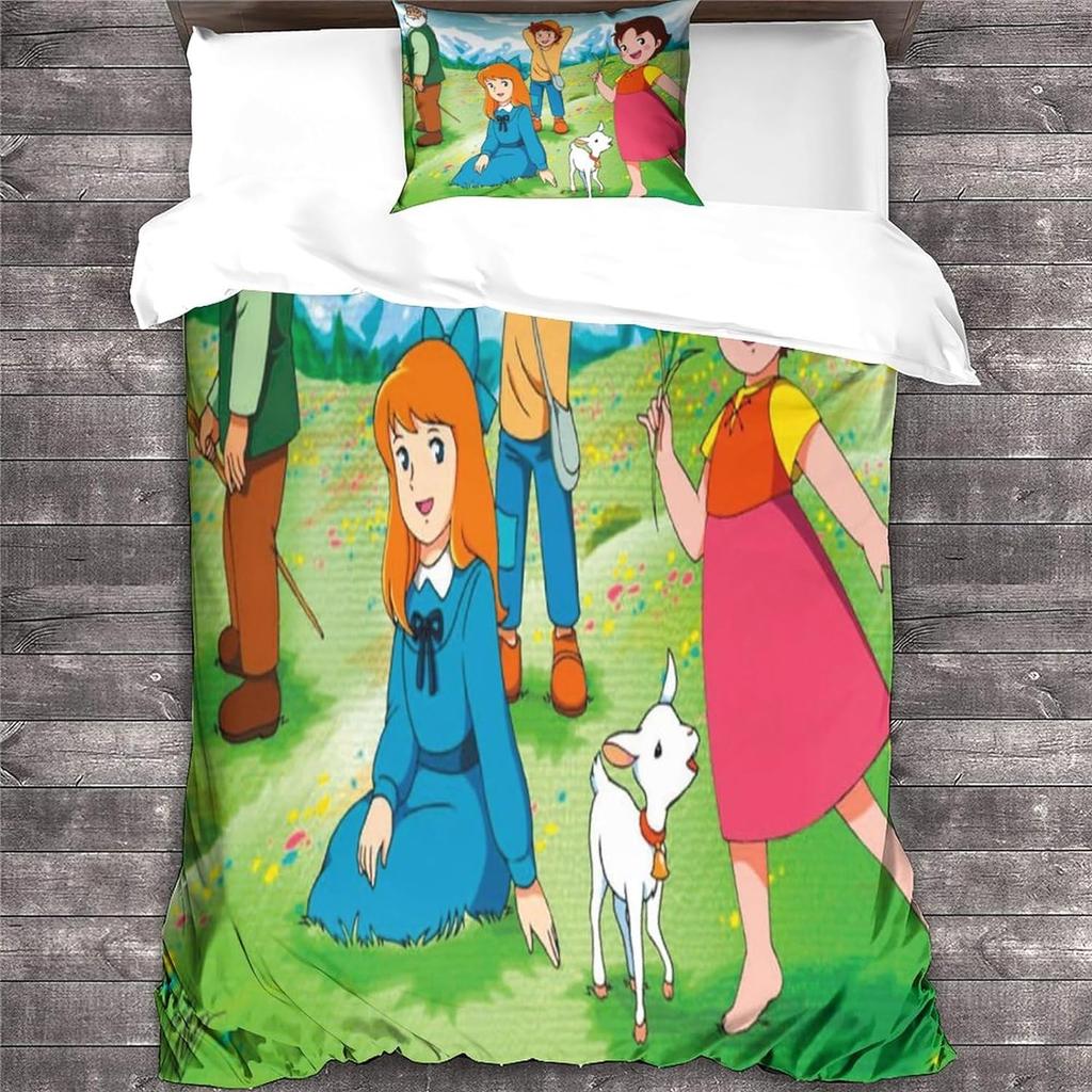 Anime Girls Duvet Cover Set,Funny Heidi and Family Cartoon Print Cartoon Print Quilt Cover Bedding Set Matching Pillowcase 75*50