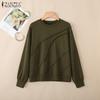ZANZEA Women Casual Round Neck Loose Autumn Long Sleeve Blouse