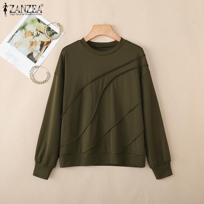 ZANZEA Women Casual Round Neck Loose Autumn Long Sleeve Blouse
