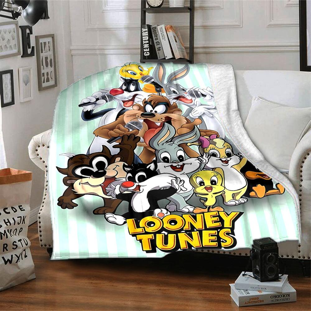 1pc Looney Tunes Characters Flannel Throw Blanket Lightweight Soft Warm All Season Blanket for Sofa, Bed, Travel,L1029010