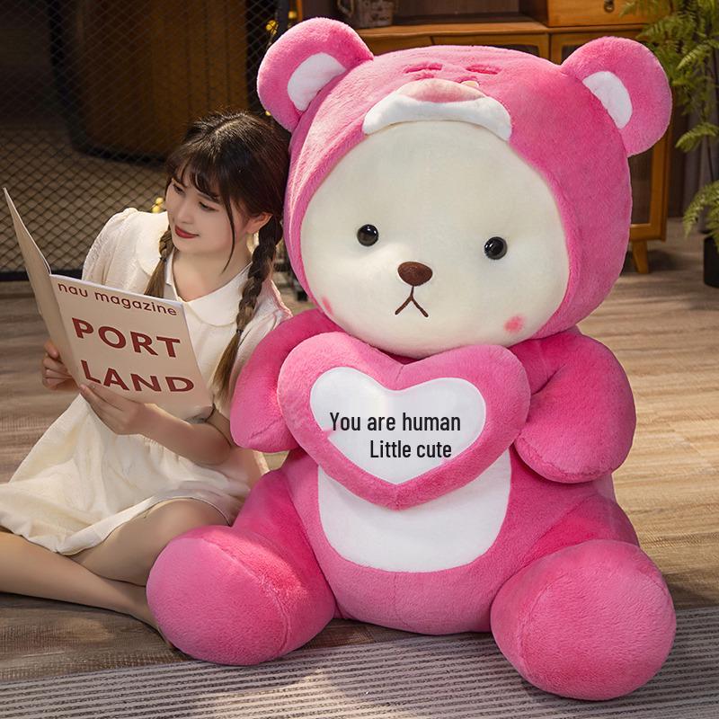 Extra Large Strawberry Bear Plush Hug Pillow - Stuffed Toy for Sleeping and Gift for Girls and Children