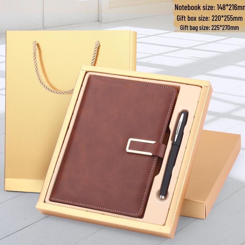 Men's Business Notebook with Printed Pages, Leather Cover, Magnetic Buckle, and Pen Holder. Perfect for Meeting Minutes and Office Use.