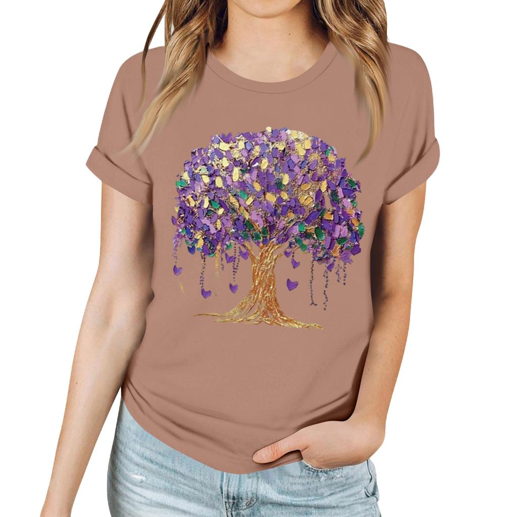 Women's Casual Carnival Print T-Shirt Round Neck Pullover Short Sleeve Top