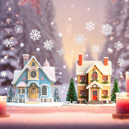 Christmas Double House Window Cling Removable Waterproof PVC Merry Christmas Winter Cabin Static Glass Sticker Holiday Party Decoration Decal