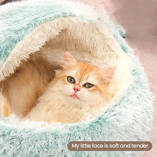 Cat Nest Bed Fuzzy Covered Cat Cave Bed Warm Fluffy Pet Bed with Anti-Slip Bottom Puppy Calming Bed for Small Dogs Cats