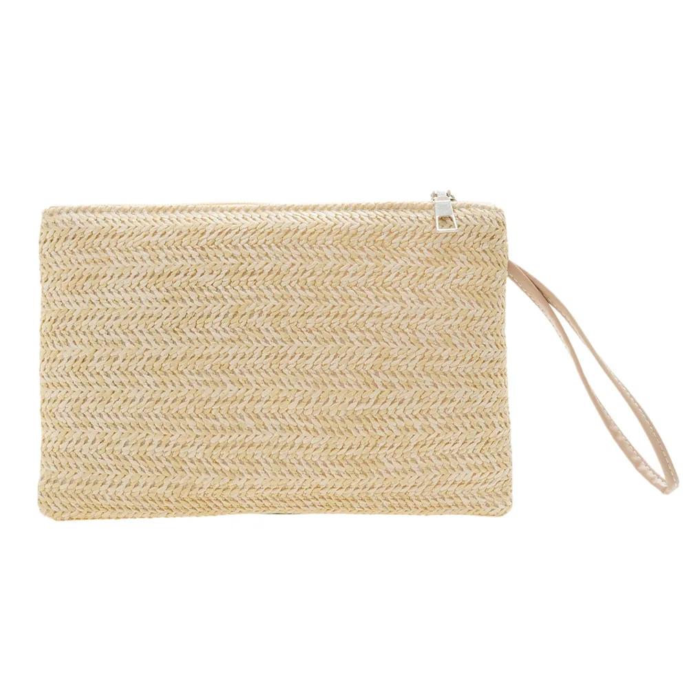 Damen Strand Sommer Clutch Armband Tasche Bohemian Woven Style Einfarbig Geldbörse Strandtasche Clutch Neue Mode Dame Frauen