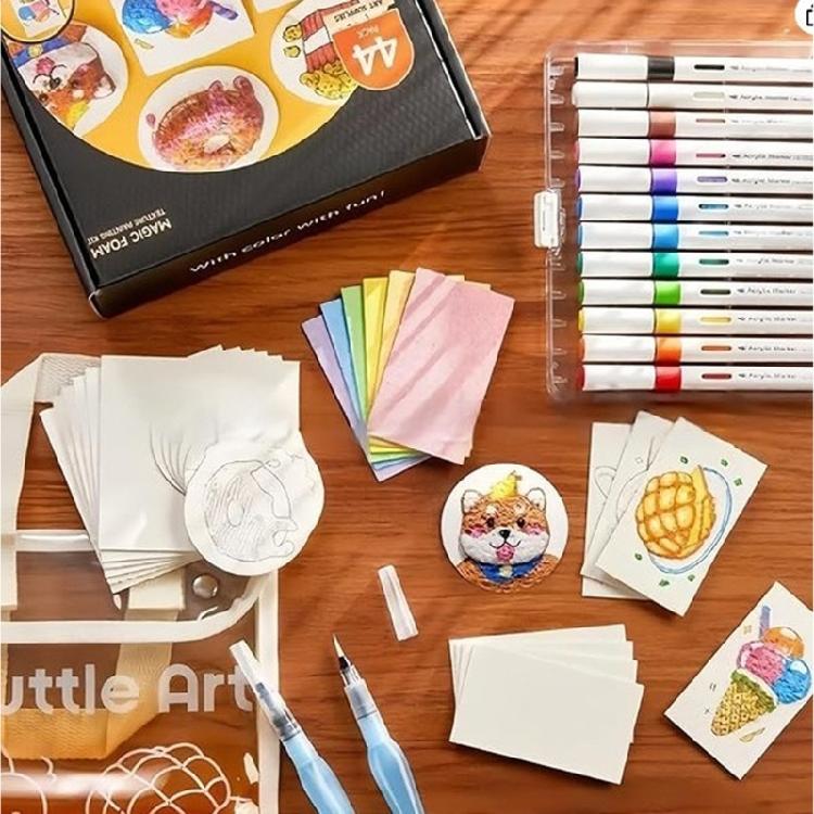Magics 3D Foam Texture Painting Kits Magics Puff Paint with Bubble Drawing Pen Art Supplies for Kids