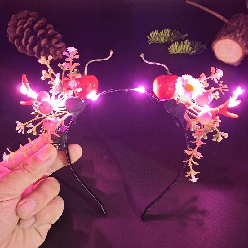 Luminous Reindeer Berry Antler Headband with Cat Ears - Christmas Accessory