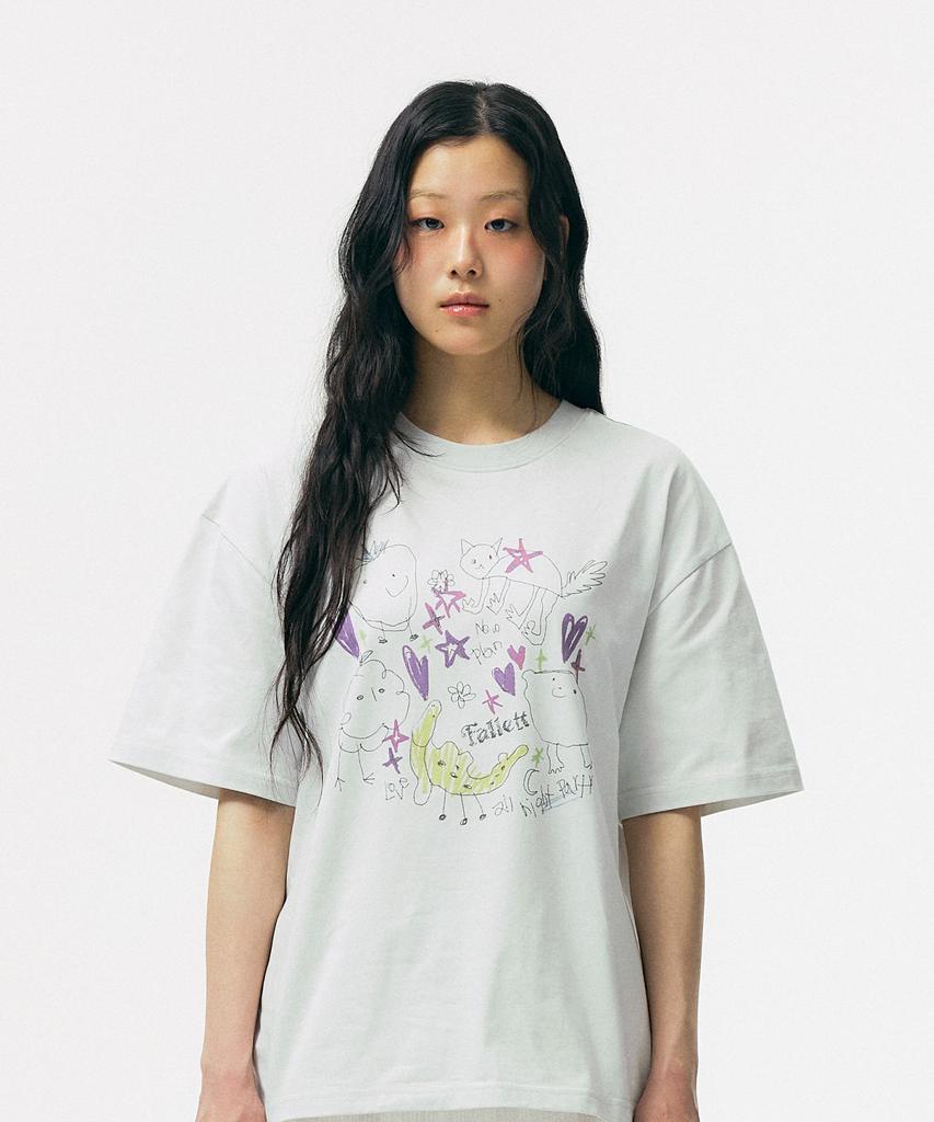FALLETT Drawing Fruit Short Sleeve T-Shirt Sky Blue