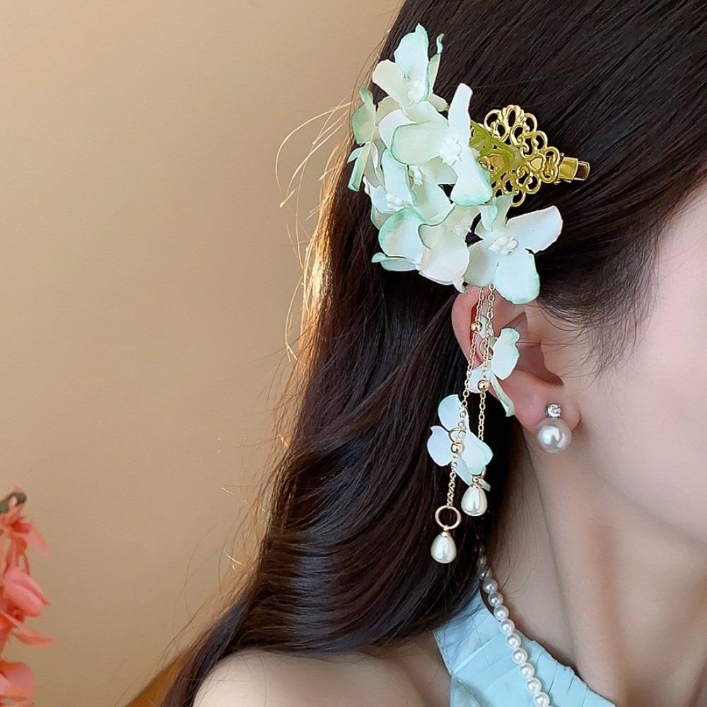

Tassel Hanfu Hair Accessories Fabric Chinese Style Hair Clip Fashion Flower Hairpin Vacation зелёный