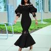 Women Off Shoulder Lantern Sleeve Solid Color Mermaid Long Bodycon Dress