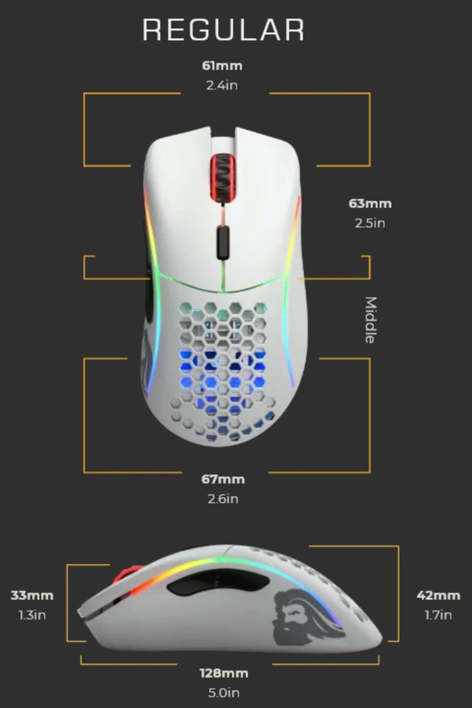 Glorious Model D Wireless Gaming Ergonomic 6 Programmable DPI White Side Honeycomb Mouse Gaming Mouse, White, RGB, Buttons, 12, Buttons, Mouse, (69g)