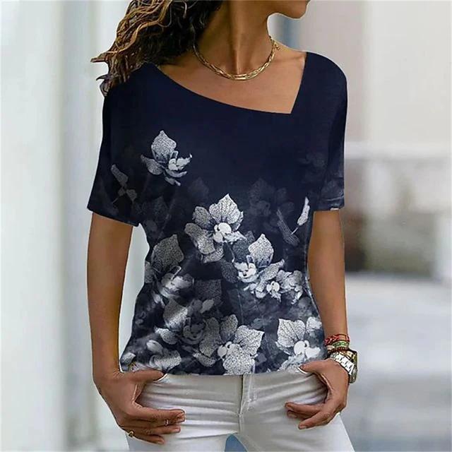 Summer T-shirt 3D color pattern printing women's V-neck Y2K casual tops women's retro Harajuku girls' personalized short sleeves