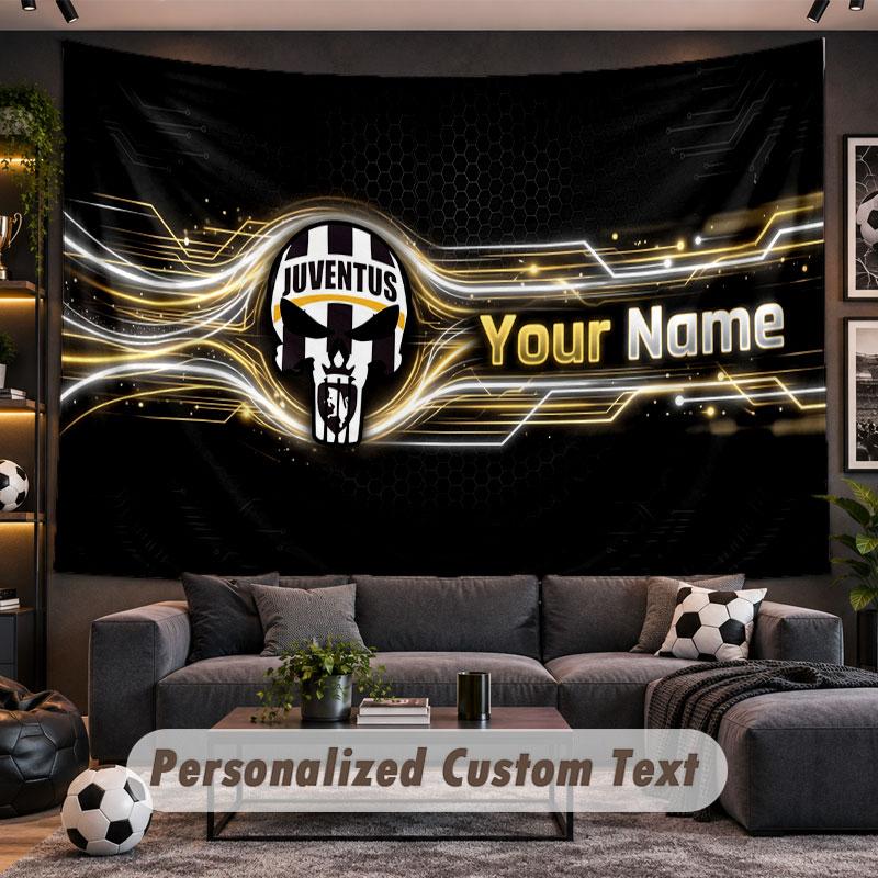 Wall Hanging Tapestry Custom NameJuventus FC Pattern Personalized Printed Fabric Wall Decor