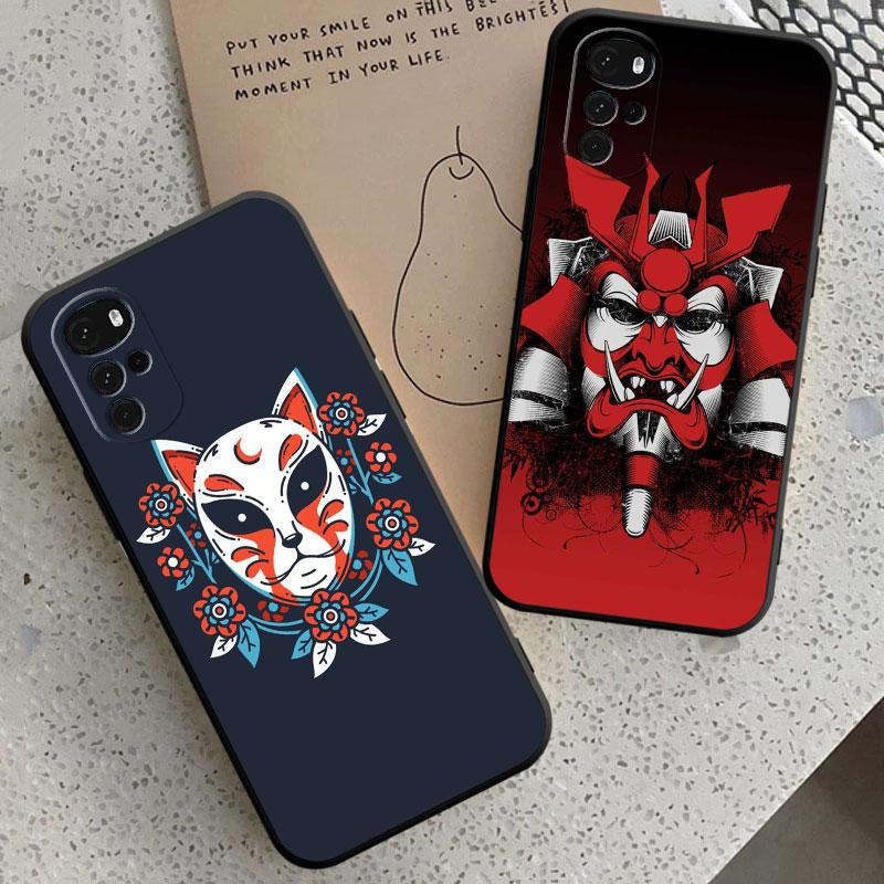 Samurai Oni Mask Case for Motorola Moto G60 G9 Power Lite G31 G32 G200 G52 G72 G50 G30 G51 G71 5G G22 Cover TPU Soft