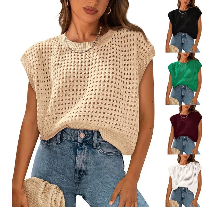 Женские Весенние Топы 2026 Летние Рубашки Крючком С Короткой Рукавой Свитер Пуловер Милый С Круглым Вырезом Пляжный Кардиган S абрикосовый