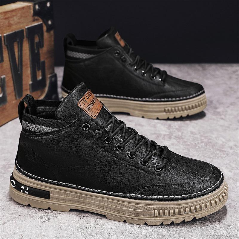 

2024 new men s shoes winter Martin boots men s summer British style casual high-top board shoes trendy mid-help tooling boots 39 чёрный