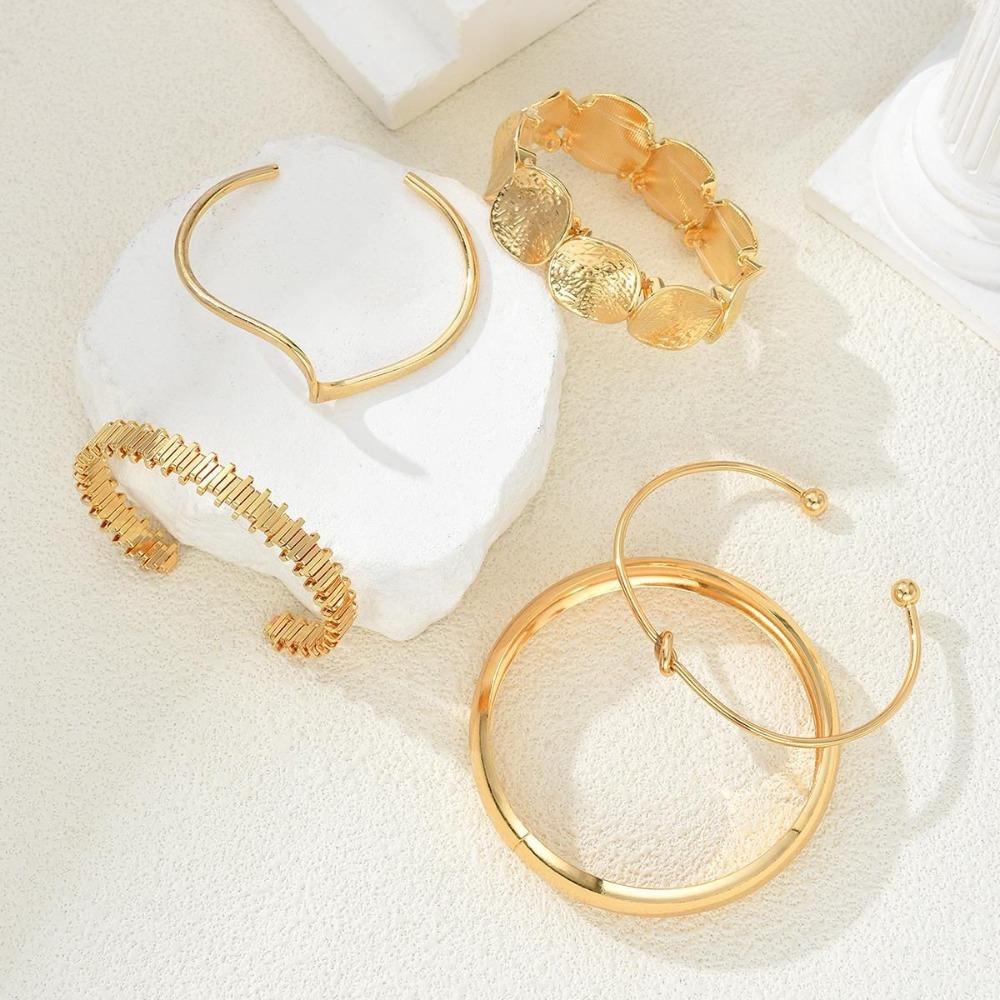 5Pcs/Set Gold Color Punk Geometry Multilayer Bangles Delicate Women's Hand Bracelet  for Women
