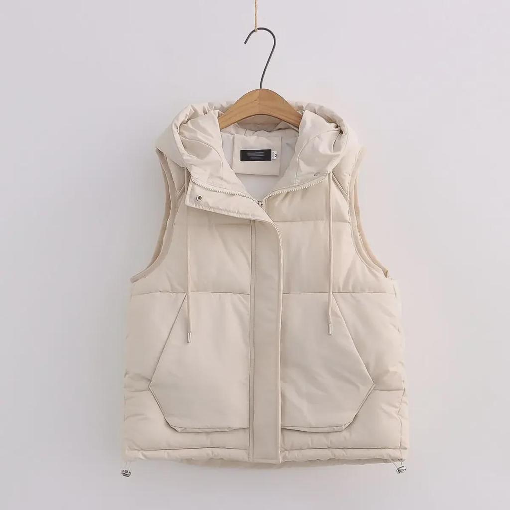 Women's Hooded Down Cotton Vest - 2023 Autumn/Winter Korean Style Sleeveless Short Jacket