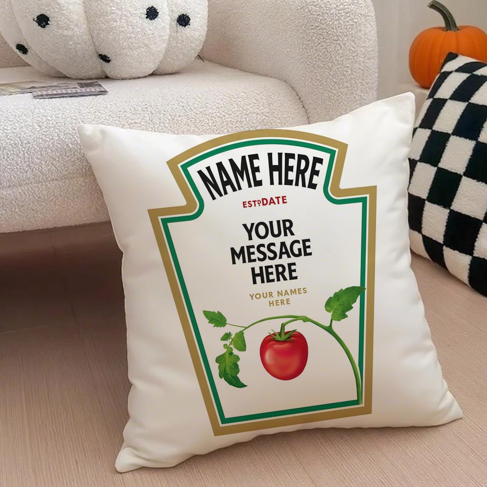 Funny Ketchup Label Cushion Cover Throw Pillow Cover Hidden Button Durable Polyester Chair Cushion