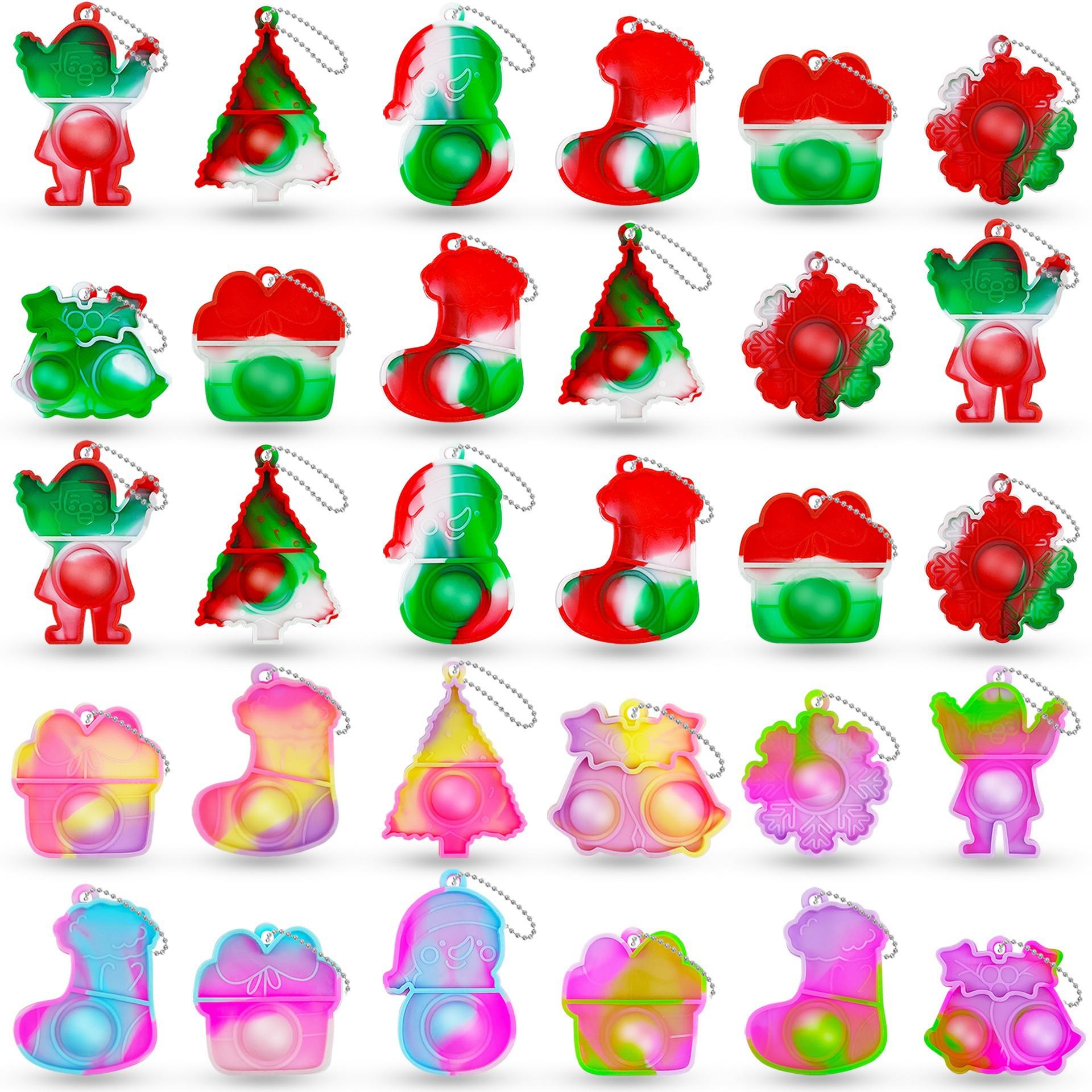 

10/30/50Pcs Christmas Mini Keychain Fidget Toys Santa Claus Push Bubbles Sensory Toys Merry Christmas Gifts For Kids Adult (As shown-19166)-