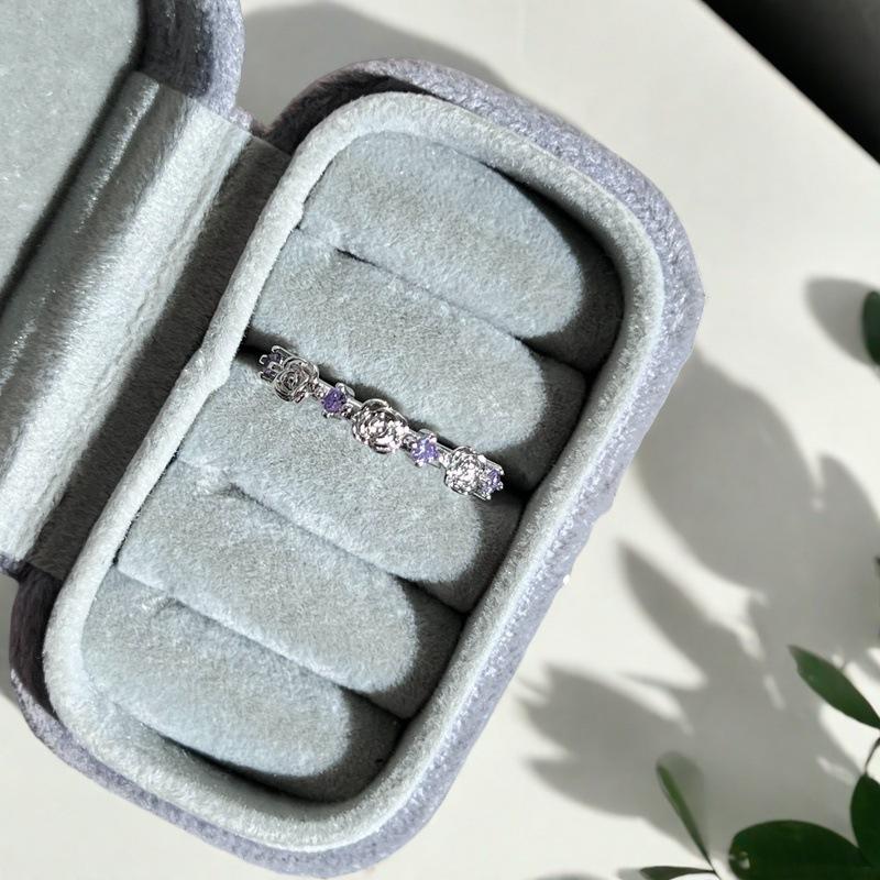 French Light Luxury Cross-Color Mixed Zircon Rose Open Ring Ring Women'S Niche Premium Thorn Ring