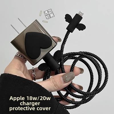 Protezione per Cavo Dati Apple 20W Cuore Nero per Caricabatterie Rapido iPhone 14 Pro Max