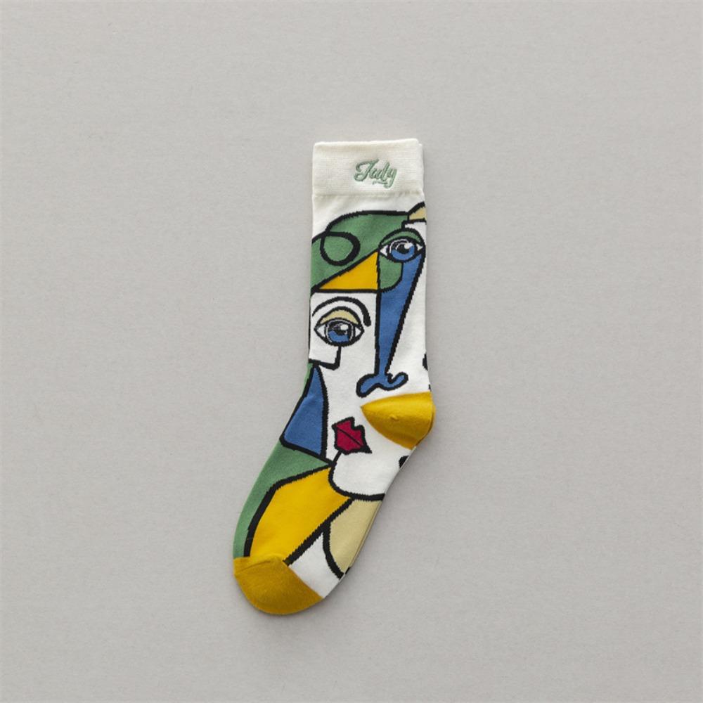 

Эластичные хлопковые носки Граффити Личность Приливные носки Модные носки средней длины Спорт бежевый