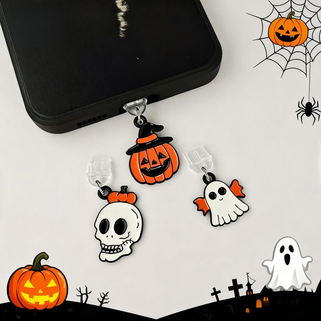 1 Piece of Cute and Quirky Pumpkin Ghost Skull Pendant Phone Dust Plug, Phone Accessory Decoration, Suitable for IPhone and Type-C