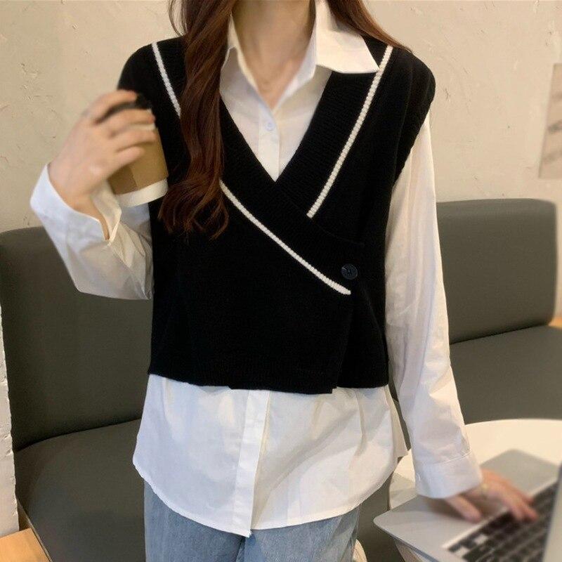 Sweater Vest for Women V Neck Sleeveless Top Pullover Knitwear Top Loose Fit Women Clothing