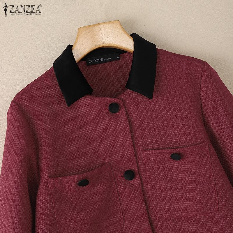 ZANZEA Vestes cardigan décontractées à manches longues et col rabattu pour femmes