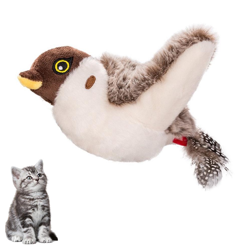 Cat Chew Plush Toy Electric Bird Feather Interactive Squeaky Kitten Toy Rechargeable Chirping Flapping Bird Pet Toy Supplies