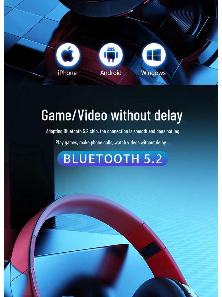 Glowing Noise-Cancelling Wireless Over-Ear Bluetooth Headphones for Sports