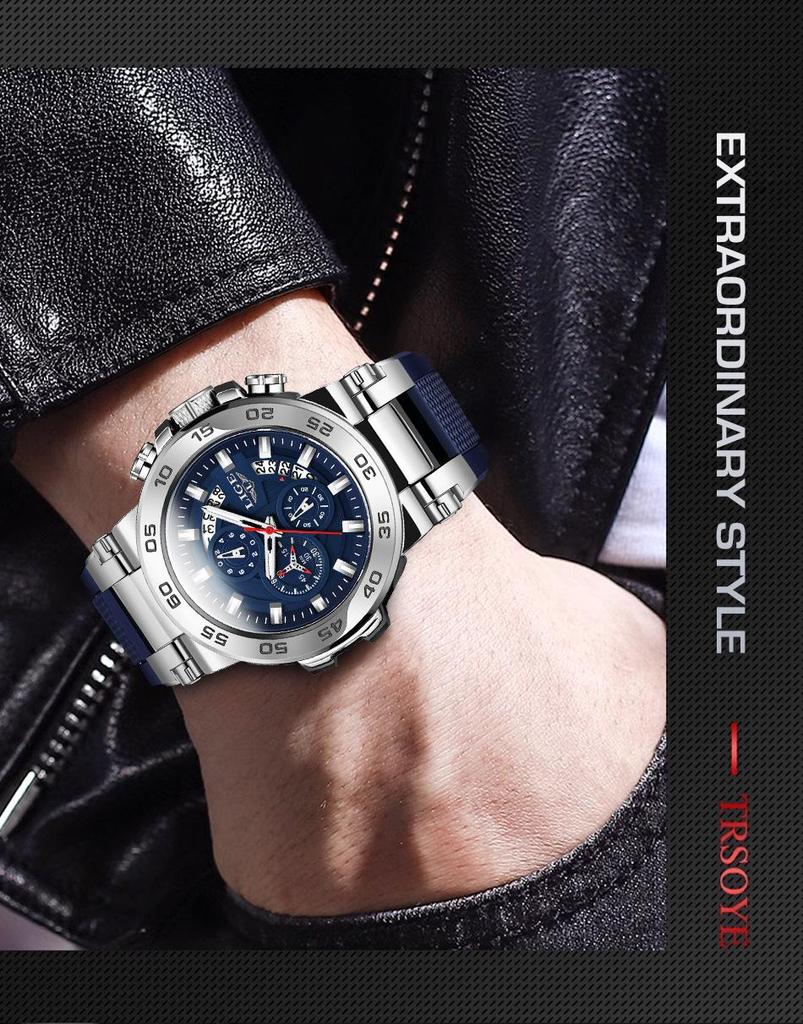 LIGE Men's Multifunctional Waterproof Quartz Chronograph Watch