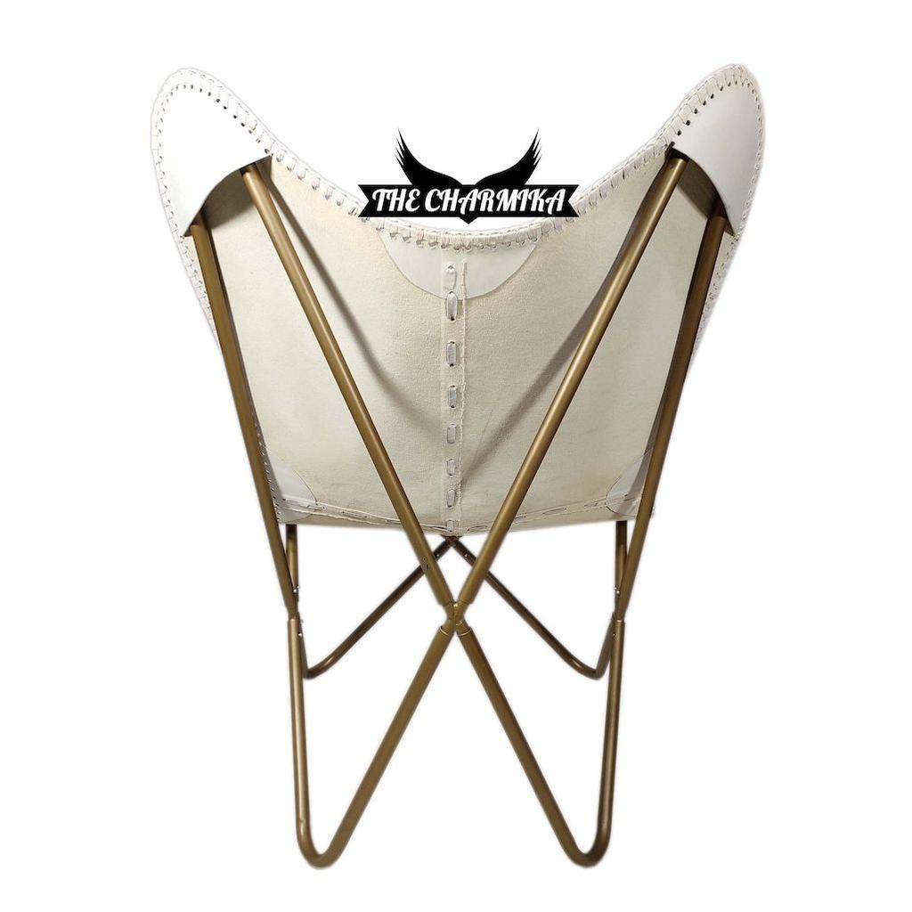Design Your Home & Living Room With Stylish Genuine White Leather Butterfly Chair - Fully Relaxing And Comfortable Arm Rest Chair