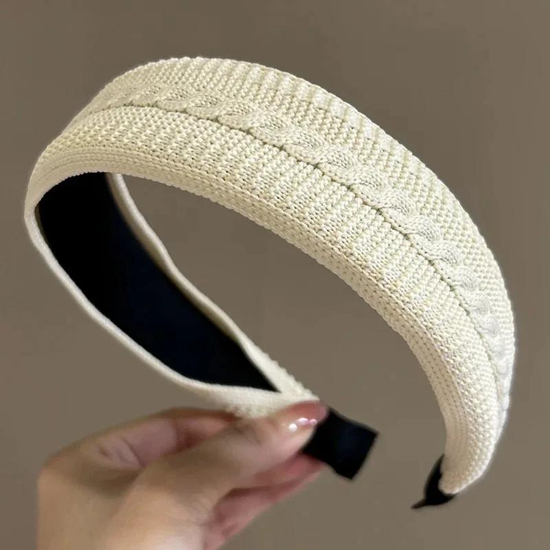 French Knitting Headband for Women Elegant Knit Hair Hoop Hair Accessories Sweet Girl Wide Edge Hair Bands Headwear