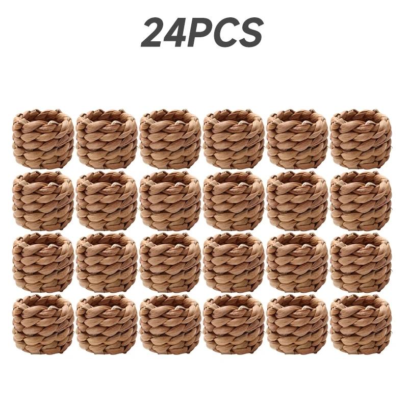 1-48Pcs Hand Woven Napkin Rings Watercress Grass Napkin Rings Straw Napkin Clasps Napkin Rings Tableware Decorations