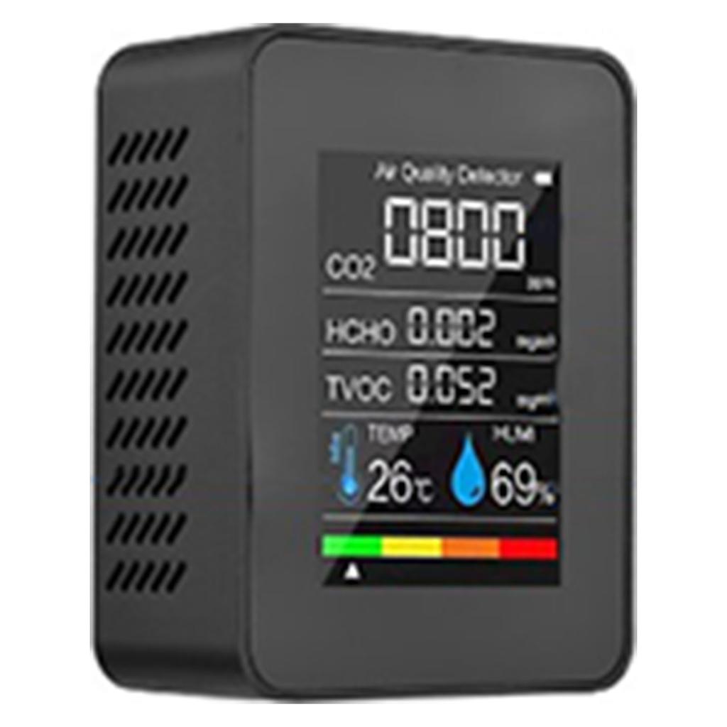 Formaldehyde Detector TVOC Sensor CO2 PM2.5 Temperature Humidity Air Quality Tester 5 In 1 Black