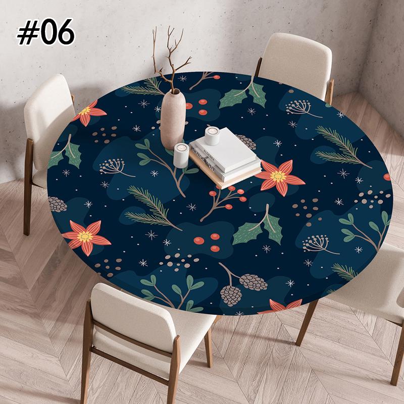 Round Table Cover for Kitchen Dining Table Waterproof Stretchable Tablecloth Stain-Resistant Round Table Mat Wedding Party Home