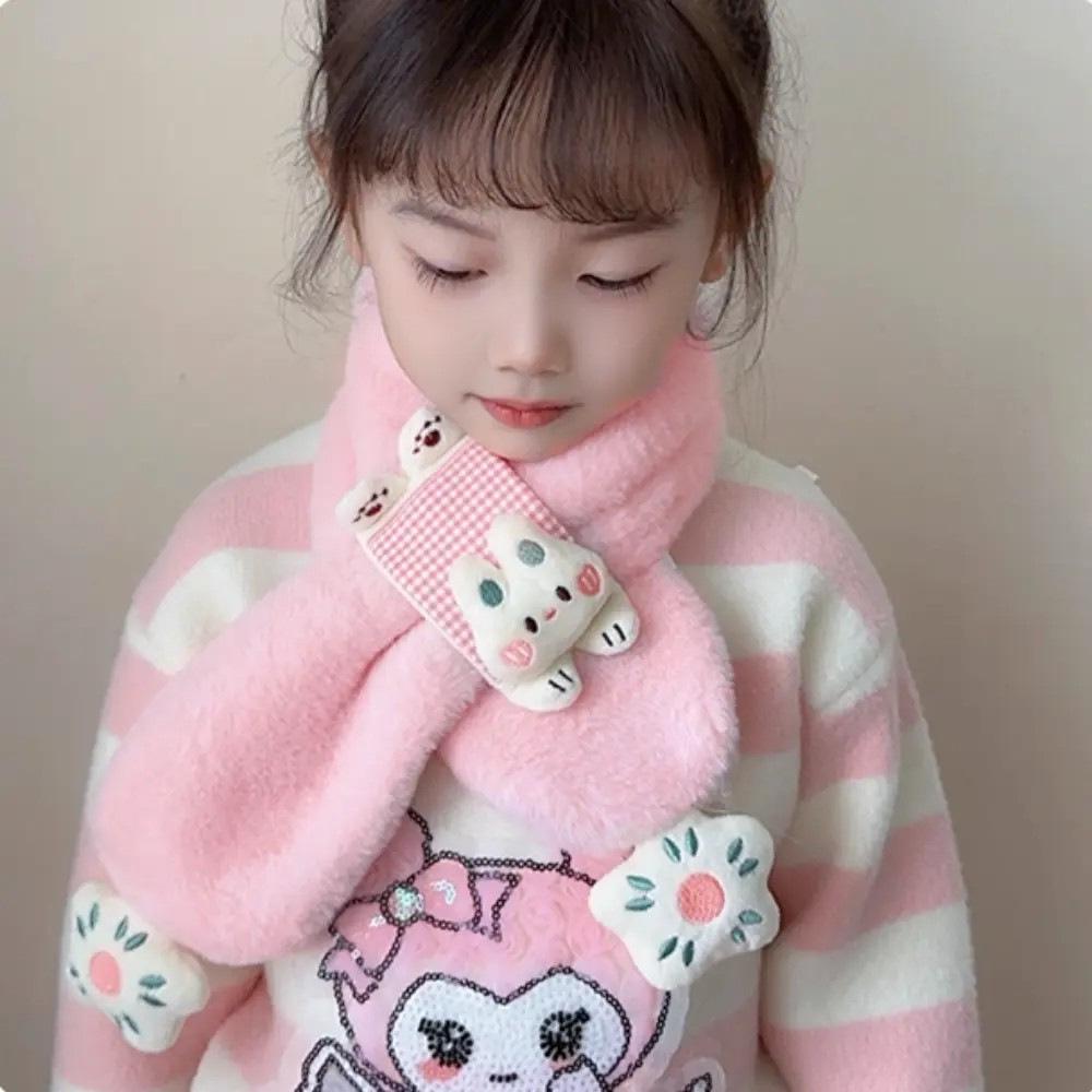 Winter Cartoon Plush Scarf for Kids - Windproof, Thick, and Warm