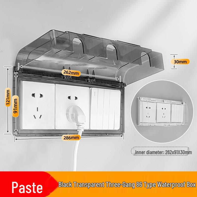 Type 86 Waterproof Self-Adhesive Switch Cover, Splash-Proof Box for Bathroom